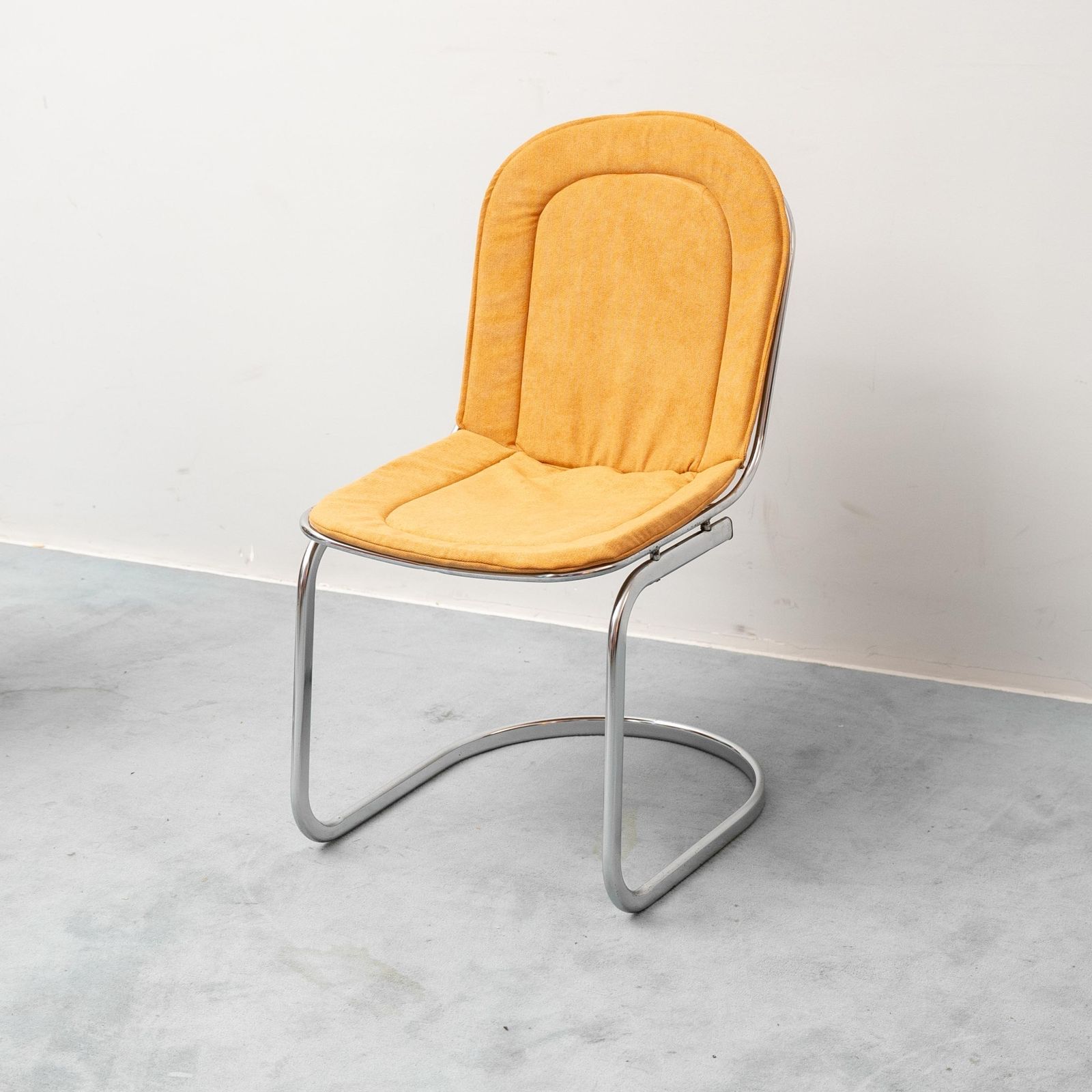 Set Of 4 Vintage Gastone Rinaldi Chairs, Chromed Steel, Yellow Fabric, 1970s Modern Antiques photo Furniture