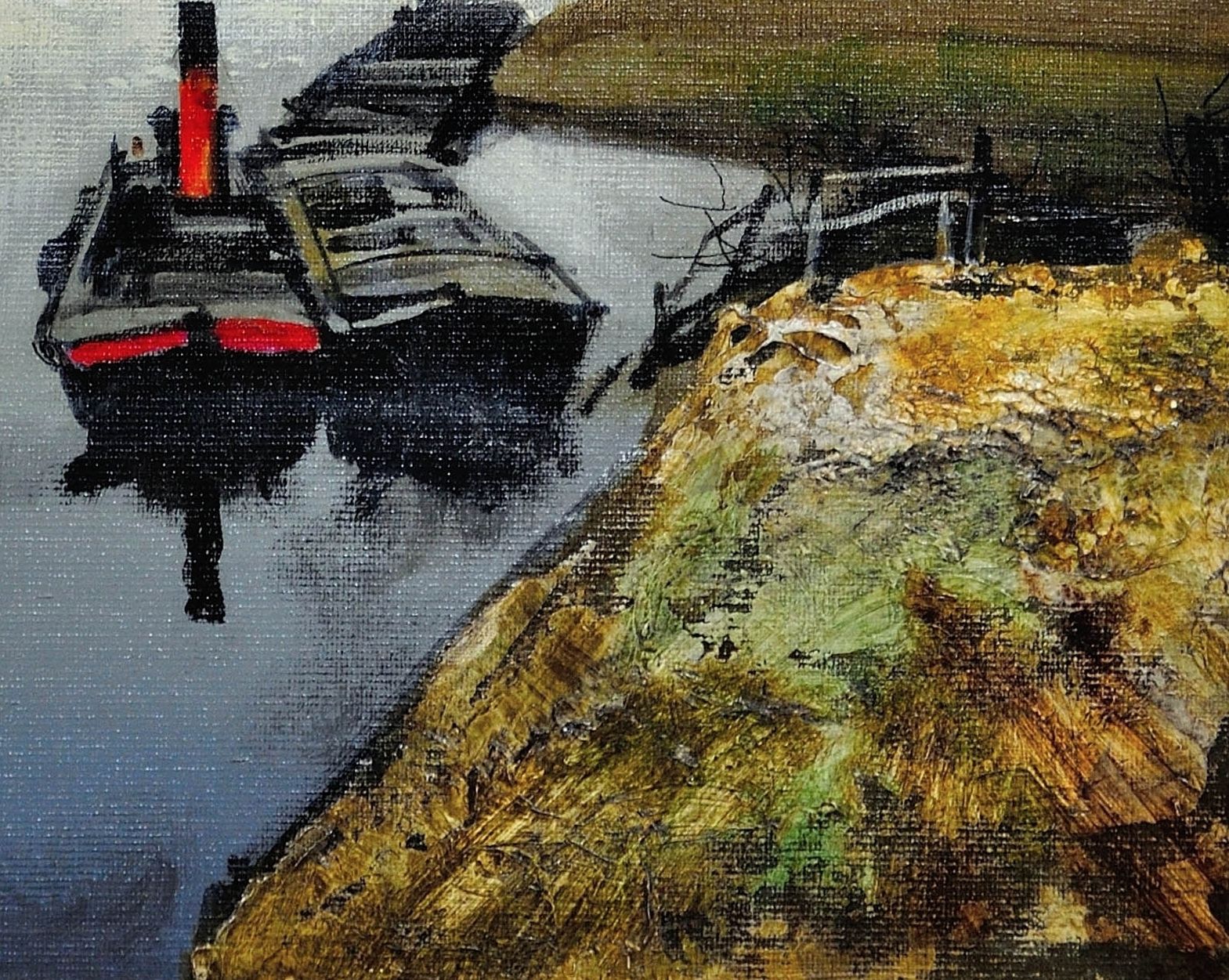 photo furniture Rowland Hilder 1905 To 1993. British. River Bure, Norfolk. East Anglia. 1950s Framed Oil Painting Of The Norfolk Broads Landscape. Tugboat And Barges.