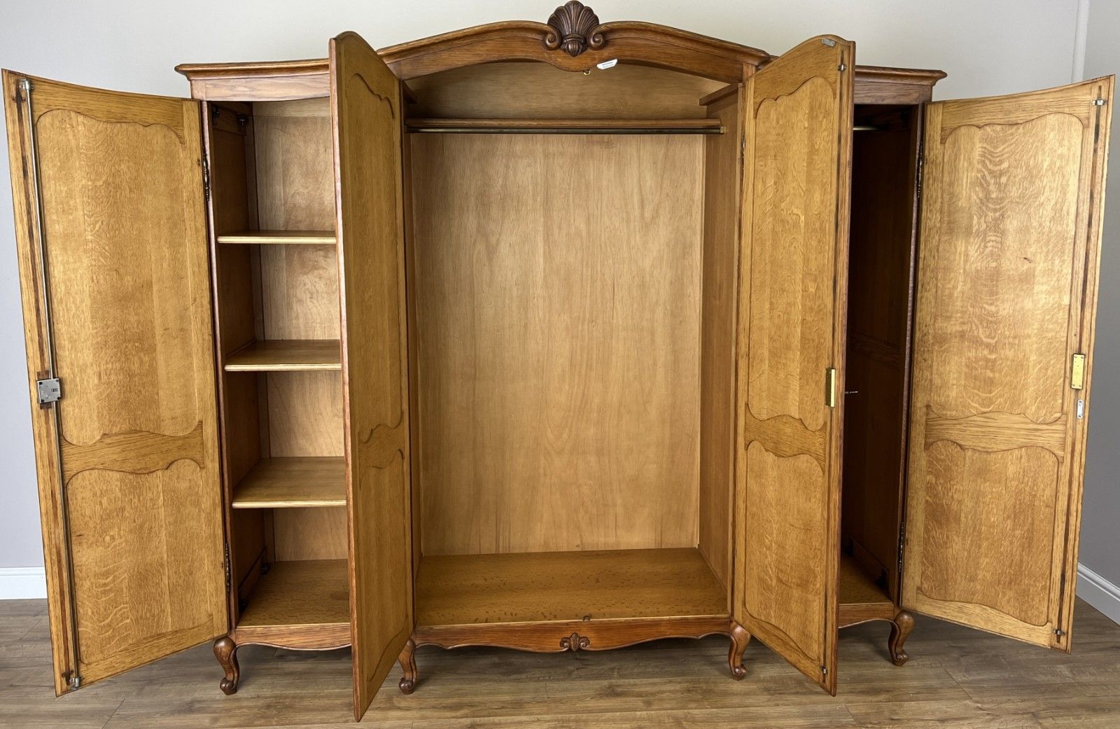 Furniture Wardrobe Vintage French Louis XVI Style Oak Four Door Carved Armoire Lot 6110 photo