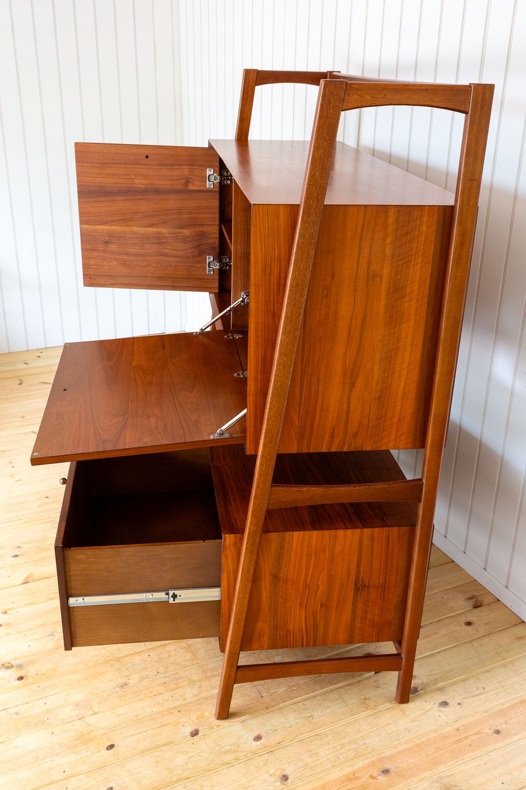 Teak Double Sideboard Danish Mid Century Style Desk Display Stand Media Unit Mcm Cabinet Tiered Hutch Double Decker Hans Wegner Credenza photo vinterior