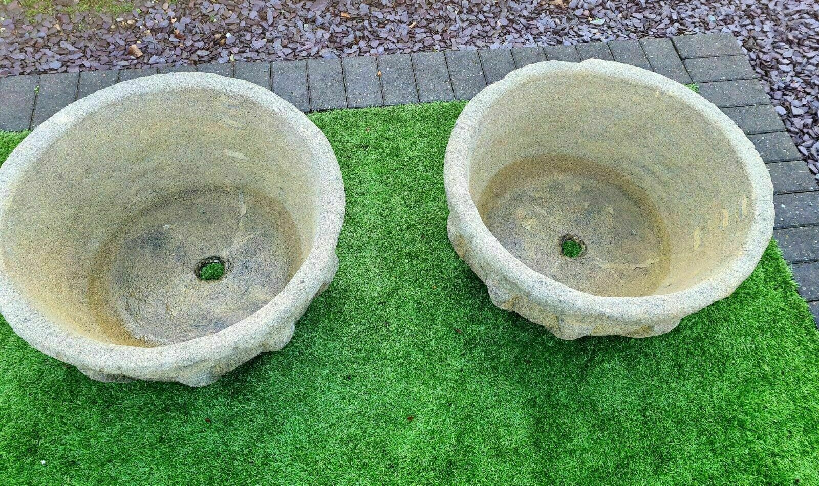 Paire de jardinières urnes vintage Giovani en pierre anglaise 0077 photo 495.0