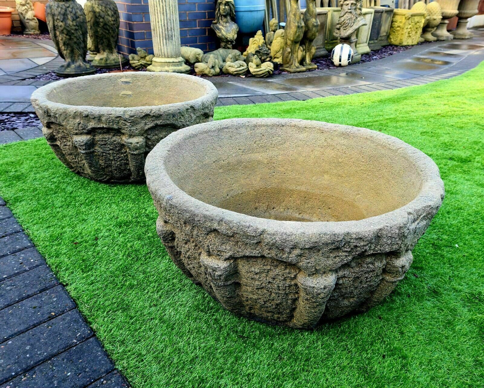 Pair Vintage Giovani Urns Planters English Stone 0077. photo vinterior