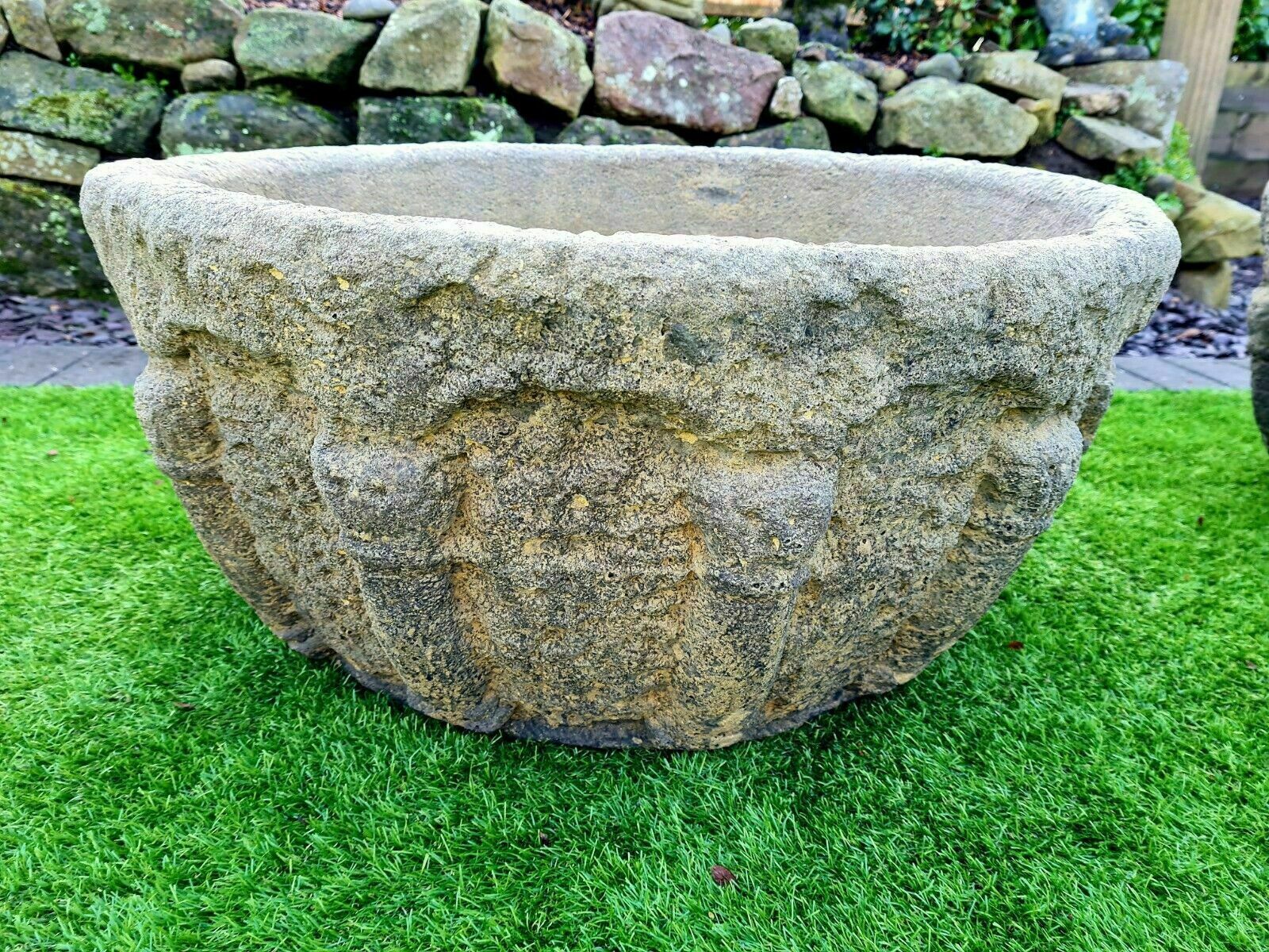 photo for sale Pair Vintage Giovani Urns Planters English Stone 0077.