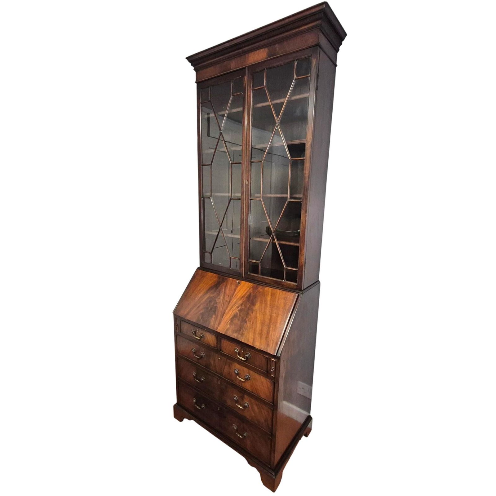 Late Victorian Mahogany Bureau Bookcase | Antique Secretaire Bookcase | Glazed Display Cabinet | Georgian Style Writing Bureau photo furniture