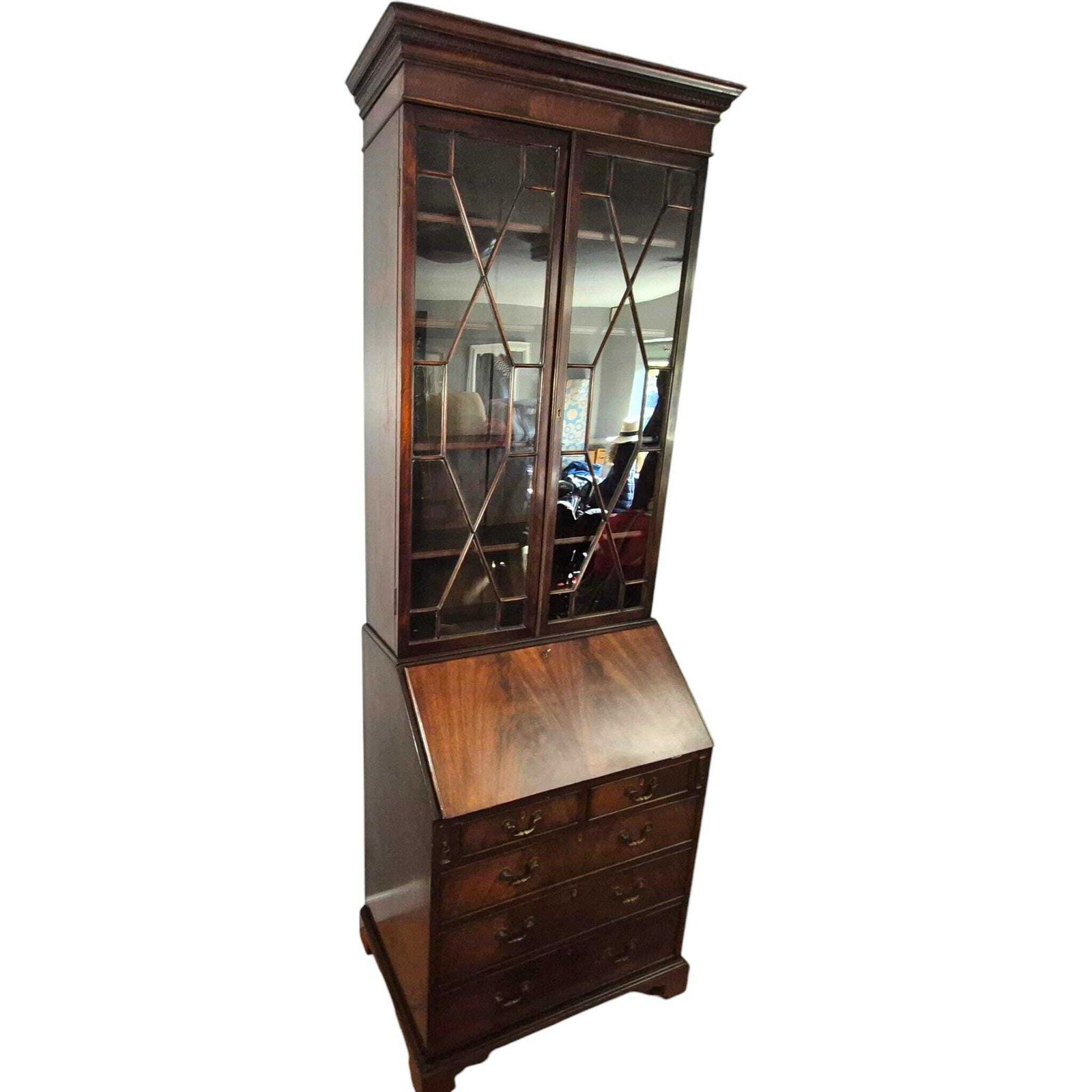 Late Victorian Mahogany Bureau Bookcase | Antique Secretaire Bookcase | Glazed Display Cabinet | Georgian Style Writing Bureau photo Furniture