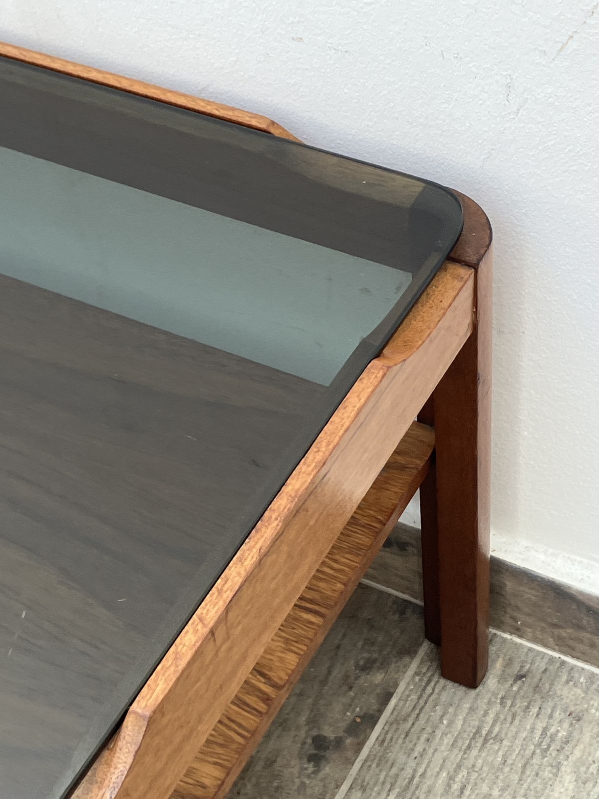photo for sale Myer Smoked Glass Teak Floating Coffee Table