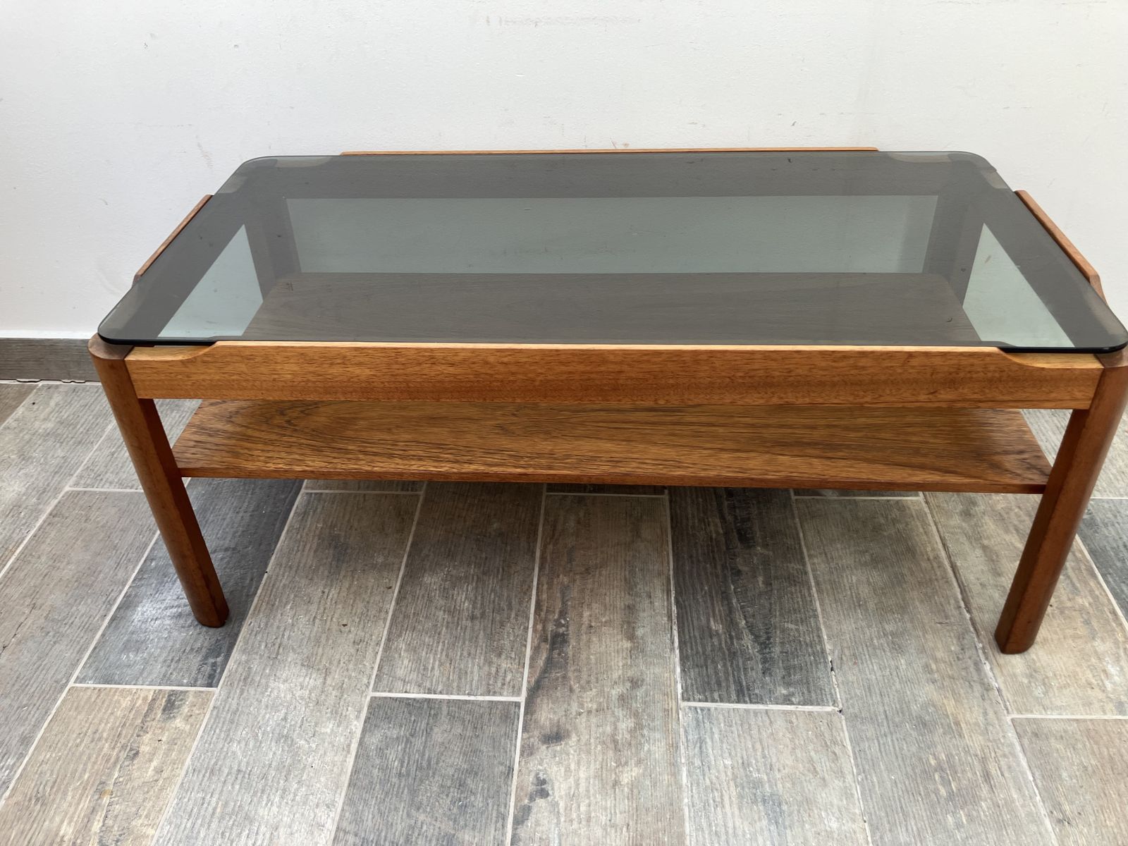 photo vintage Myer Smoked Glass Teak Floating Coffee Table