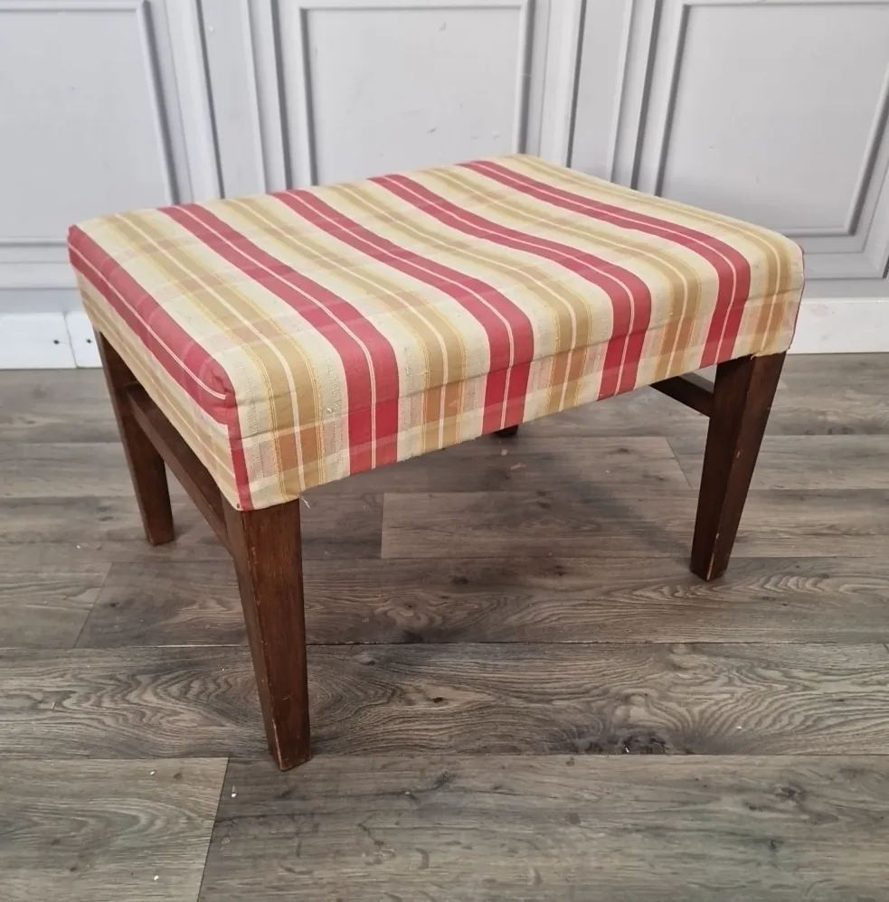 Vintage Upholstered Foot Stool Bench Striped Fabric Vanity Piano Seat Retro