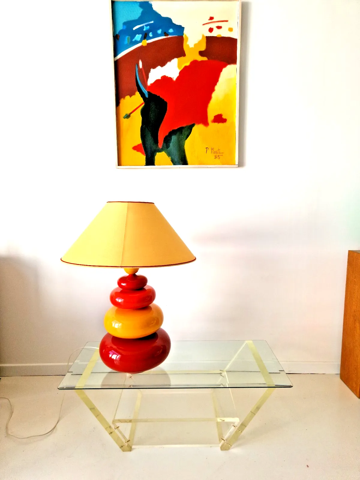 ​Vintage Hollywood Regency Lucite Glass Coffee Table Geometric Minimalist Design