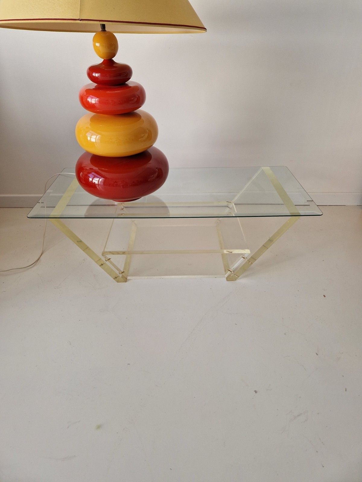 photo furniture ​Vintage Hollywood Regency Lucite Glass Coffee Table Geometric Minimalist Design