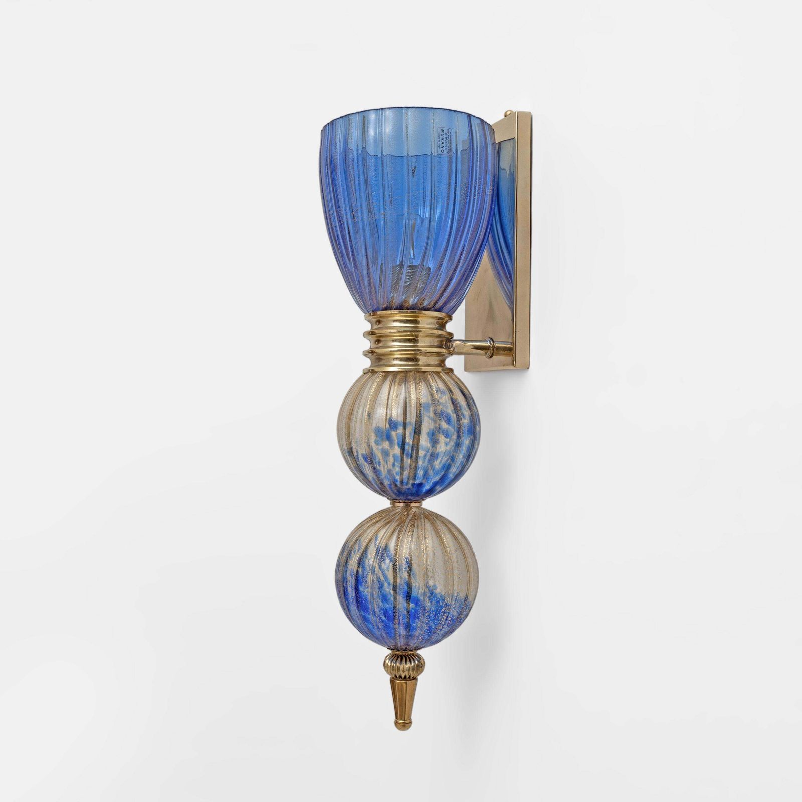 Pair Of Murano Glass Blue Wall Sconces With Gold Dust Inclusions photo Lighting
