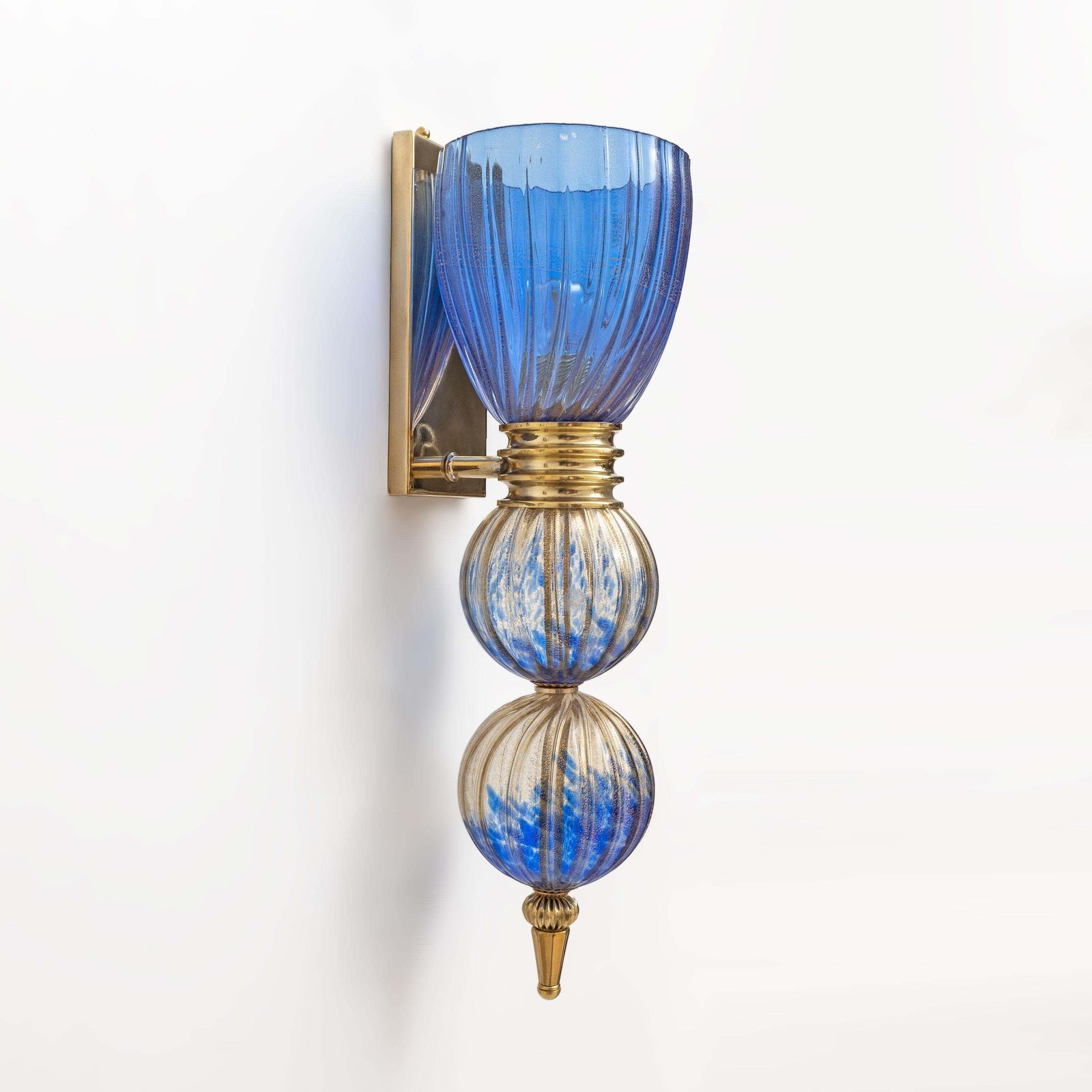 Pair Of Murano Glass Blue Wall Sconces With Gold Dust Inclusions photo buy