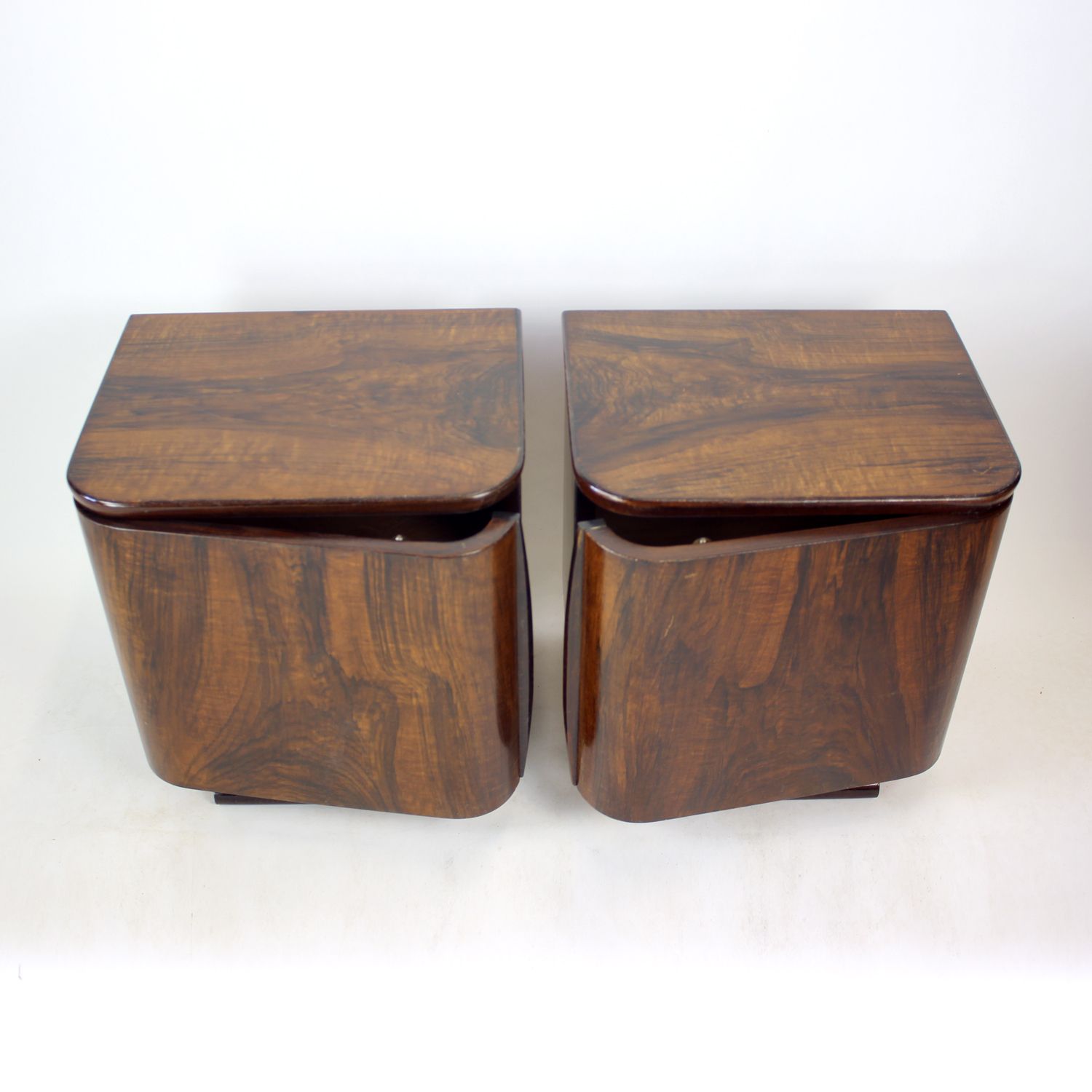 Minimalist Bedside Tables In Faux Grain Finish, Pravenec Czechoslovakia 1960s photo for sale