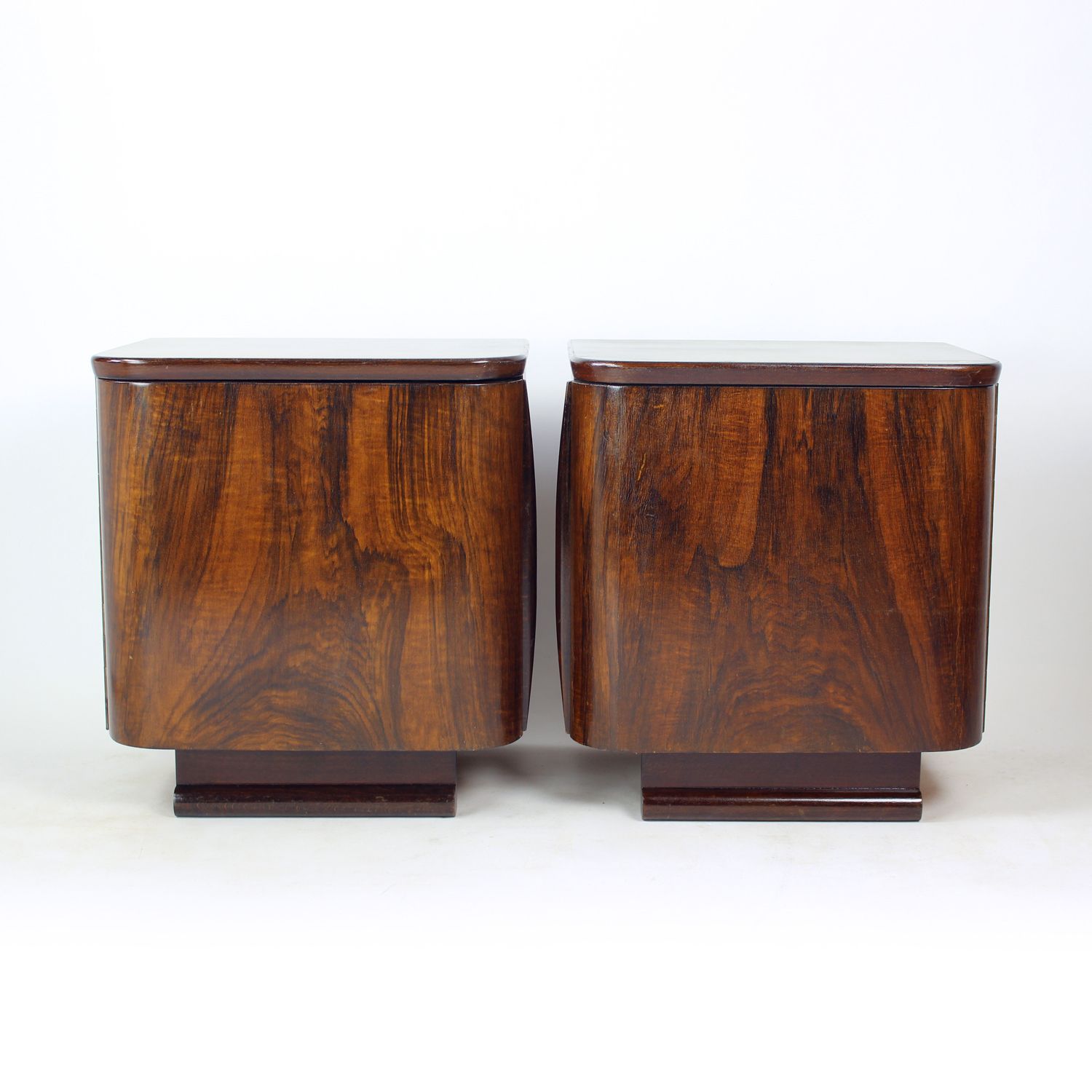 Minimalist Bedside Tables In Faux Grain Finish, Pravenec Czechoslovakia 1960s photo vinterior