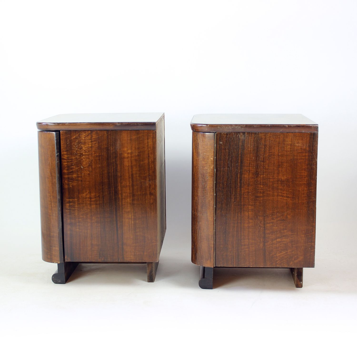Minimalist Bedside Tables In Faux Grain Finish, Pravenec Czechoslovakia 1960s photo vintage