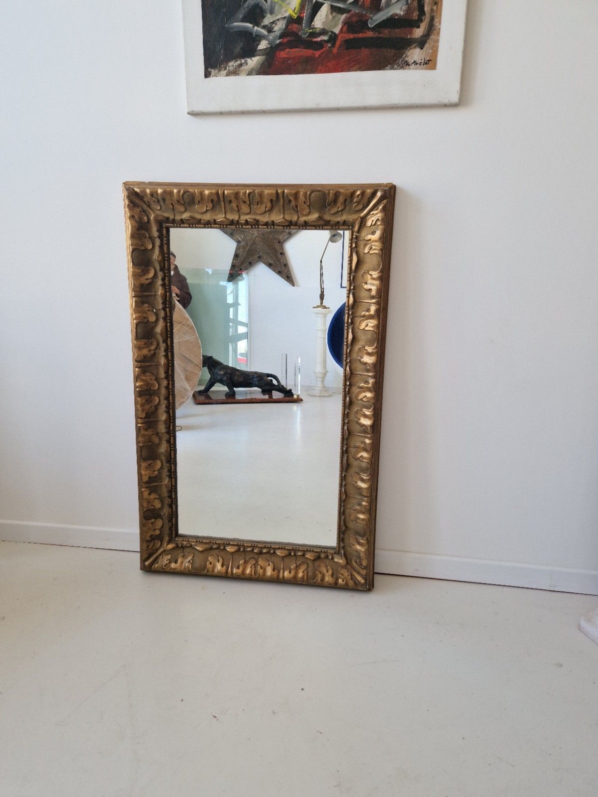 photo vintage Antique French Gilded Over Mantle Mirror