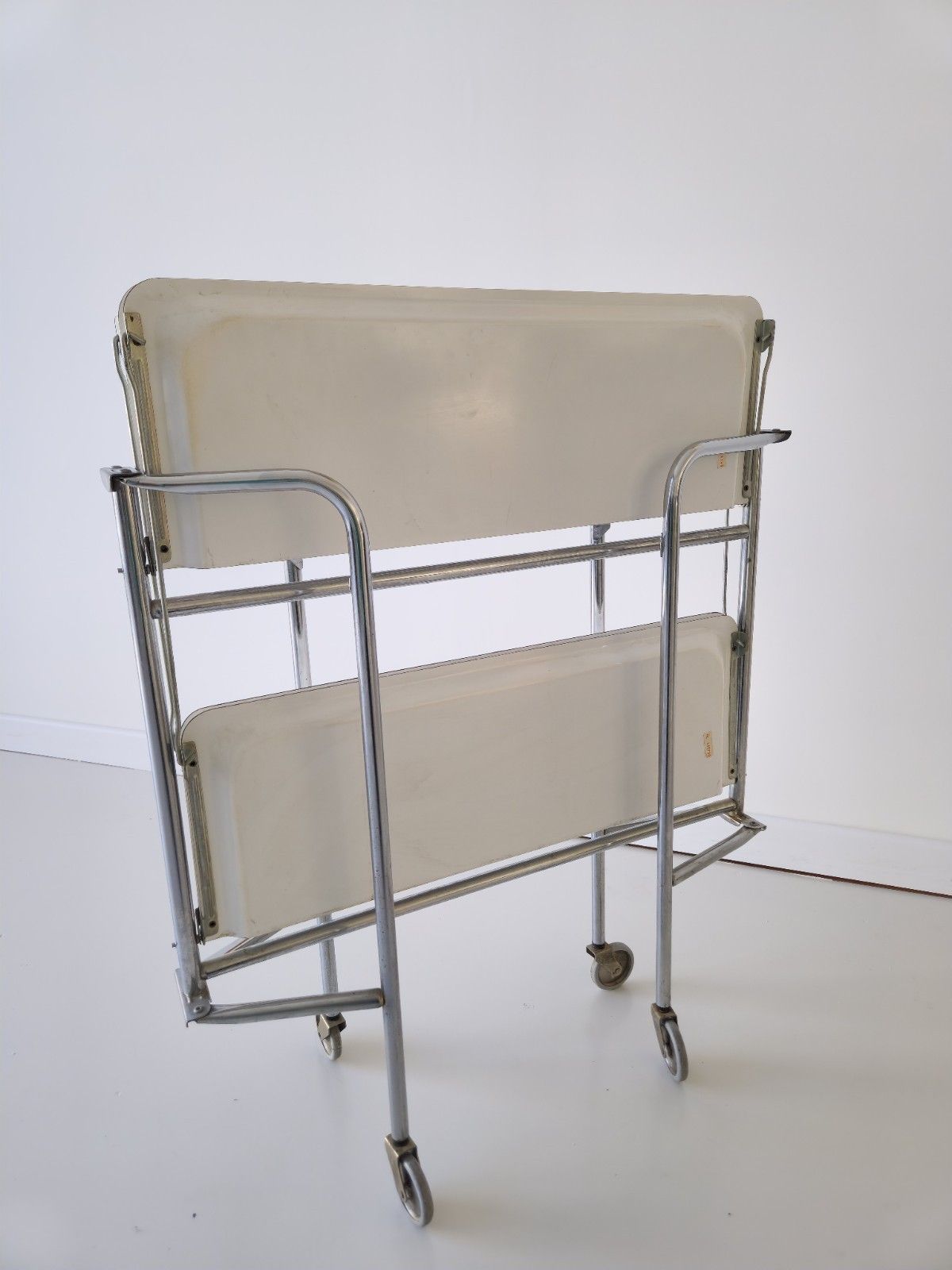 Mid Century Modern Chrome Rolling Bar Cart Medical Trolley  1960s Bremshey photo vintage