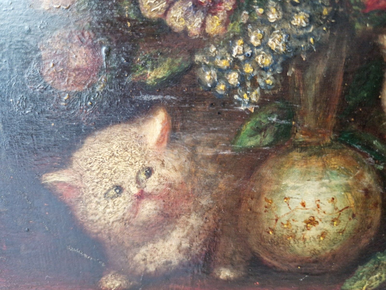 photo buy Antique Oil Painting Kittens 19th Century Signed Costa