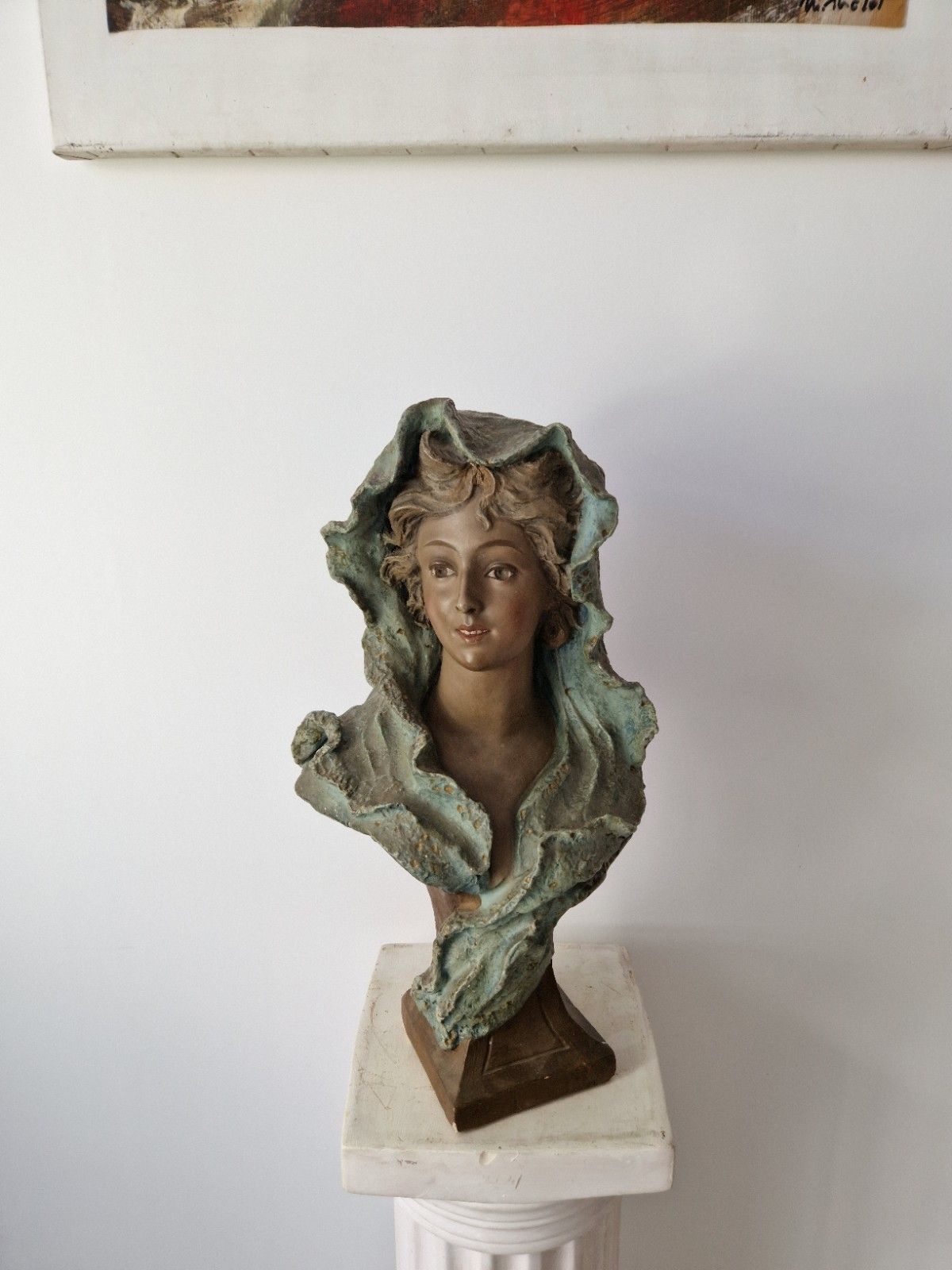 Antique French Bust Patina Plaster Femme Sculpture Art Noveau photo 325.0