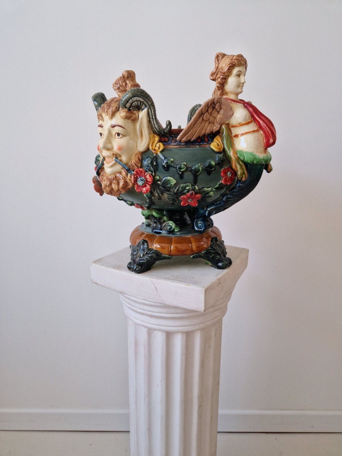 French Renaissance Style Majolica Planter Or Fruit Bowl