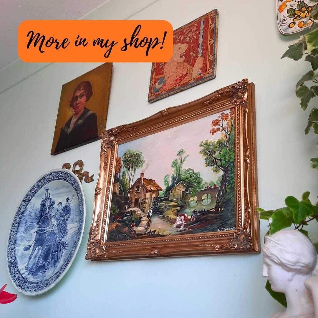 Ornate Golden Framed Pastoral Scene With Riverside Watermill By R J Trotman photo furniture