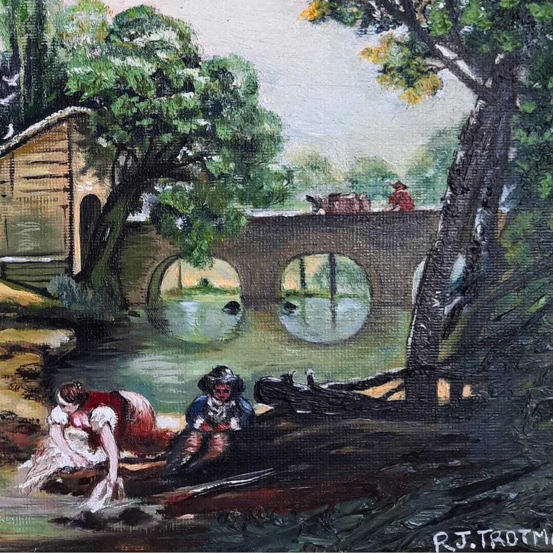 Ornate Golden Framed Pastoral Scene With Riverside Watermill By R J Trotman photo 80.0