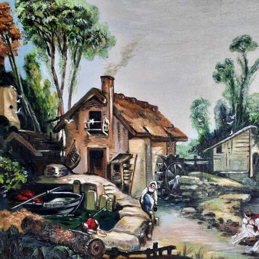 Ornate Golden Framed Pastoral Scene With Riverside Watermill By R J Trotman photo vinterior