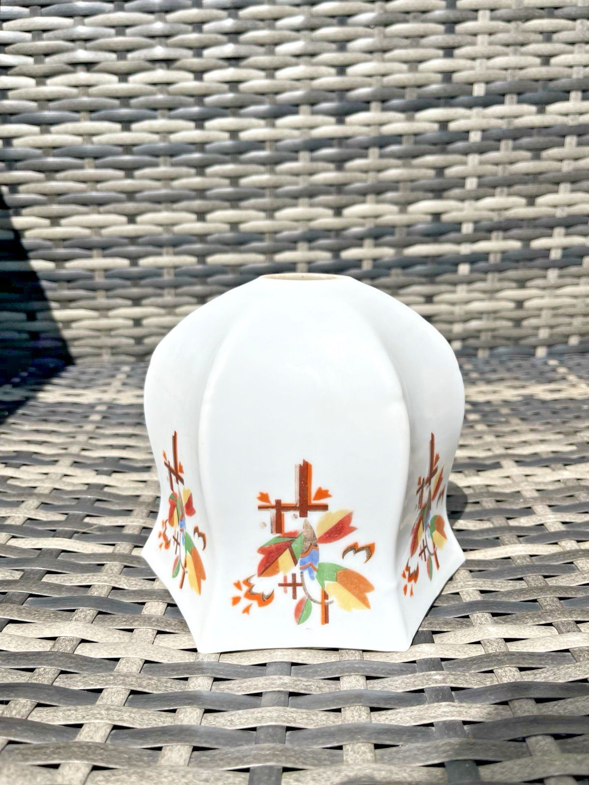 1 Art Deco Opaline Multicoloured Floral Leaf Painted Glass Lamp Light Shade 20's photo vinterior