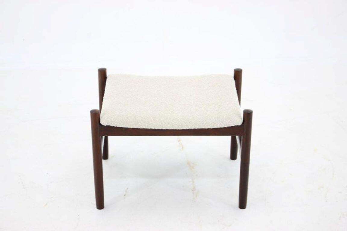 1960s Mid Century Danish Modern Refurbished Wood Stool In White Bouclé photo buy