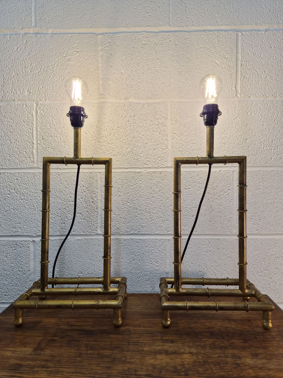 Original Mid Century Pair Of Large Gilt Metal Bamboo Table Lamps Rewired photo Lighting