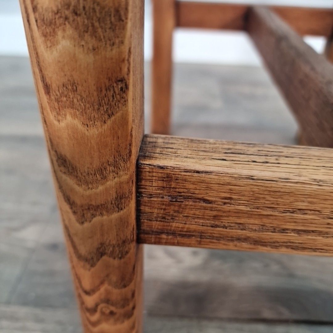 photo buy Vintage Vanity Piano Stool Wood Black Vinyl Seat Oak Bench Mid Century Retro