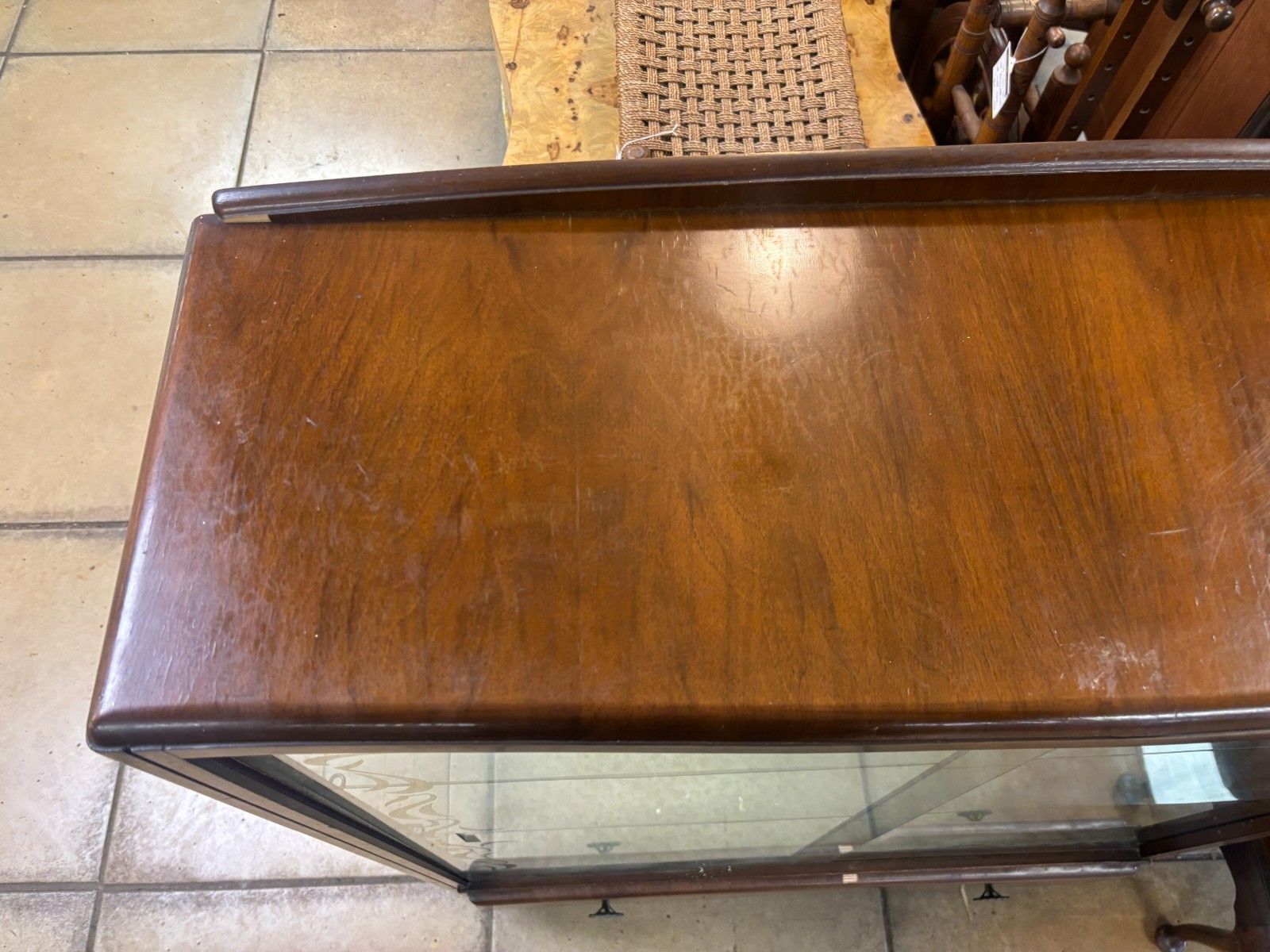 photo furniture 1950's Art Deco Style Wood & Glass Display Cabinet As Found