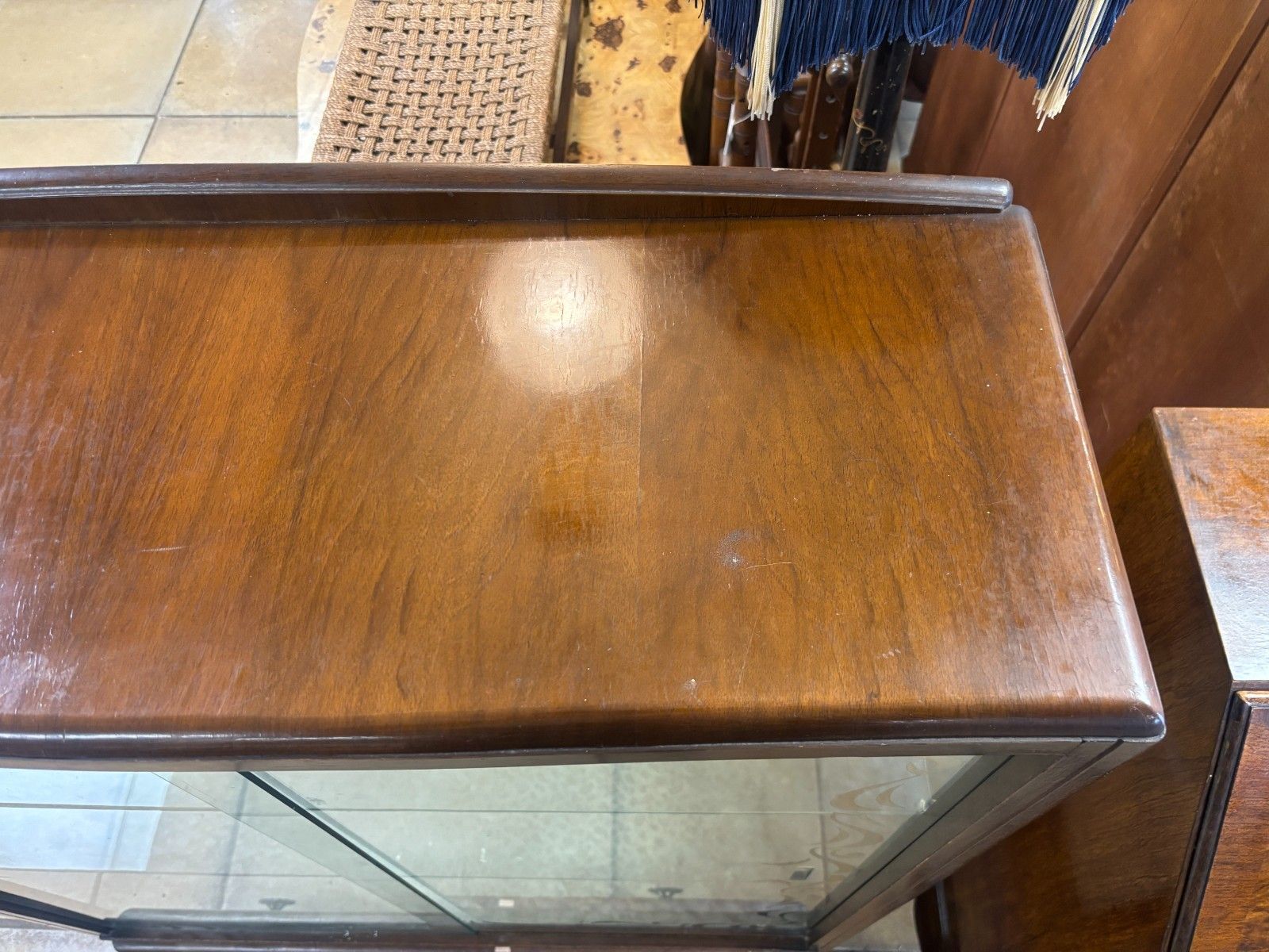 photo for sale 1950's Art Deco Style Wood & Glass Display Cabinet As Found