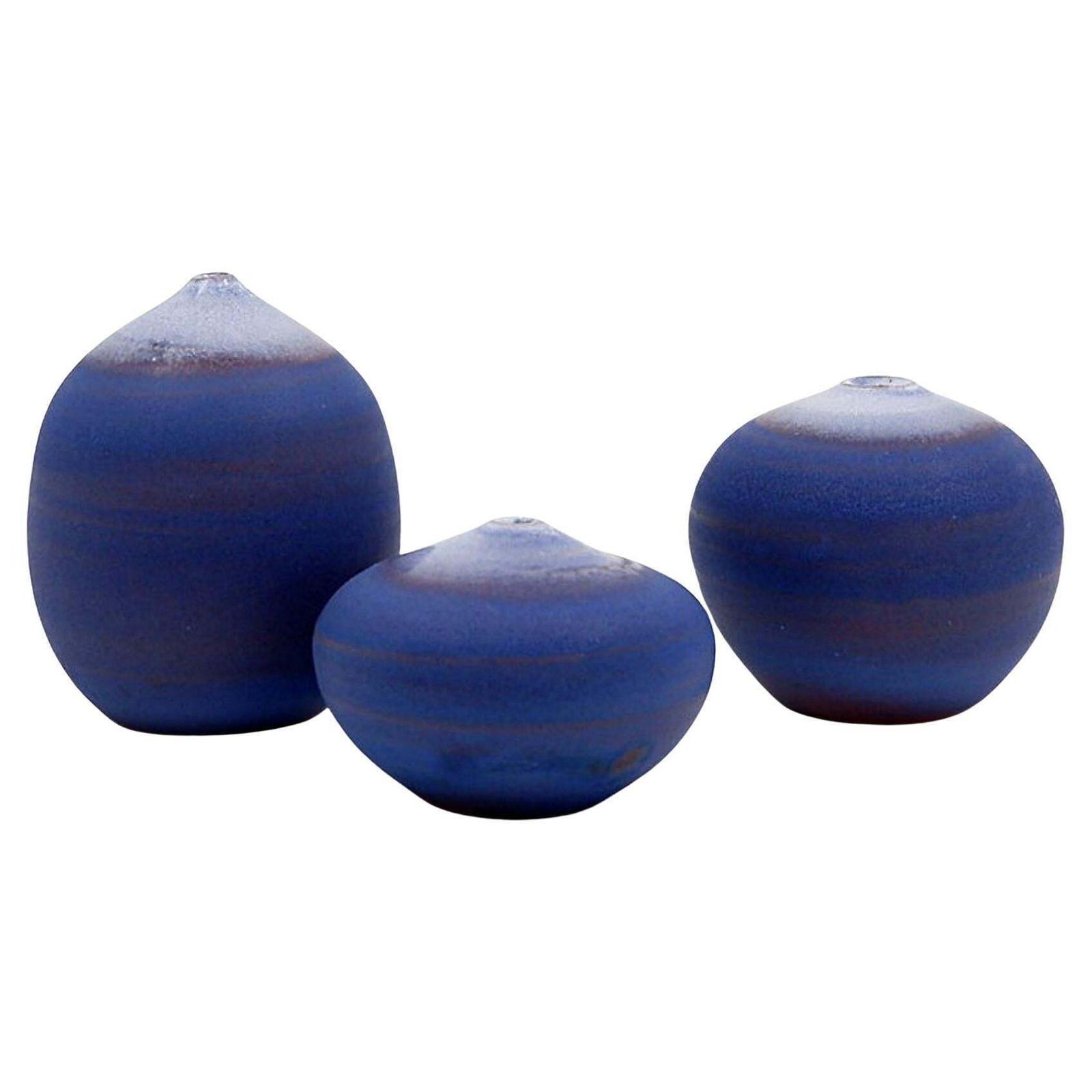 Set Of 3 Vintage Blue Miniature Ceramics By Antonio Lampecco   Belgium