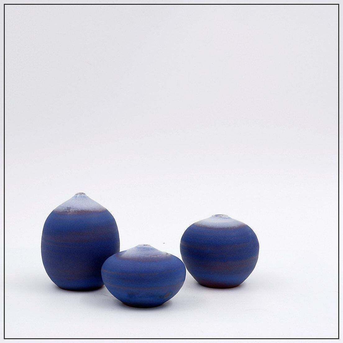 Set Of 3 Vintage Blue Miniature Ceramics By Antonio Lampecco   Belgium photo for sale