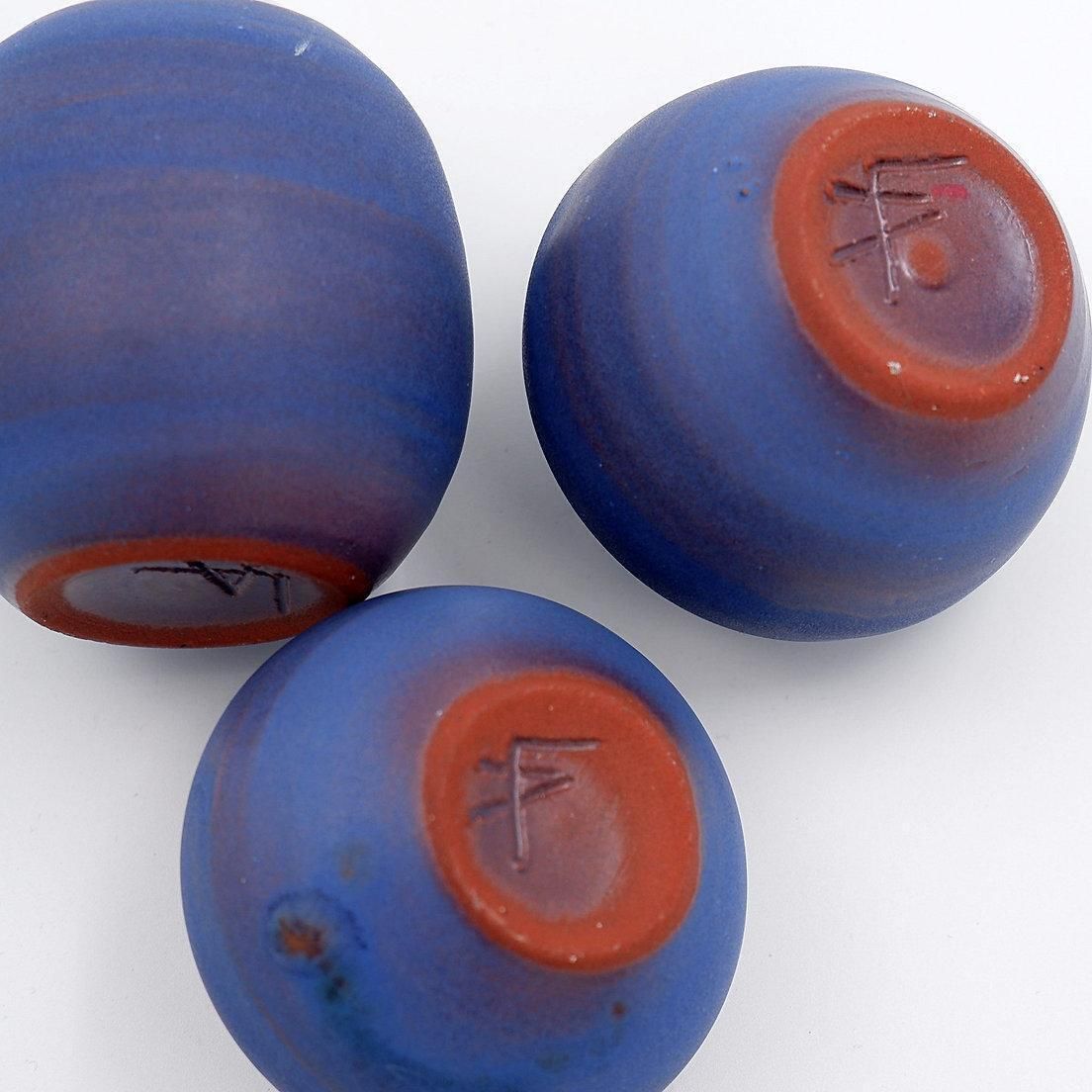 Set Of 3 Vintage Blue Miniature Ceramics By Antonio Lampecco   Belgium photo 449.0