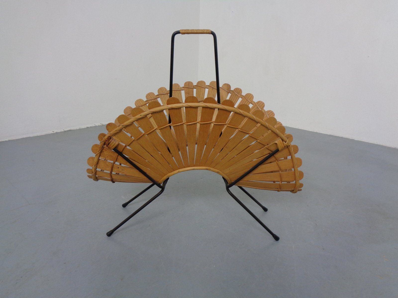 Italian Wicker And Iron Magazine Rack, 1960s photo for sale