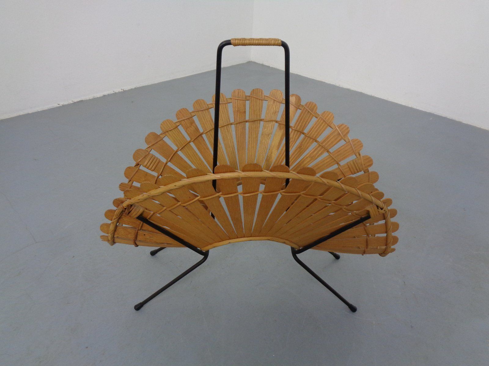 photo furniture Italian Wicker And Iron Magazine Rack, 1960s