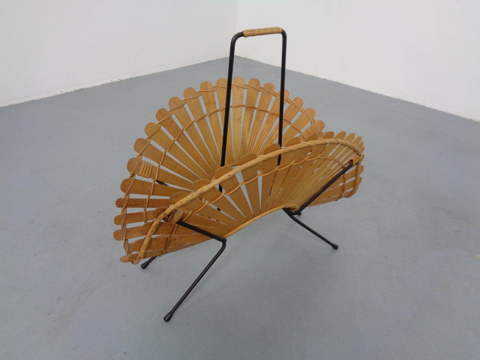 photo for sale Italian Wicker And Iron Magazine Rack, 1960s