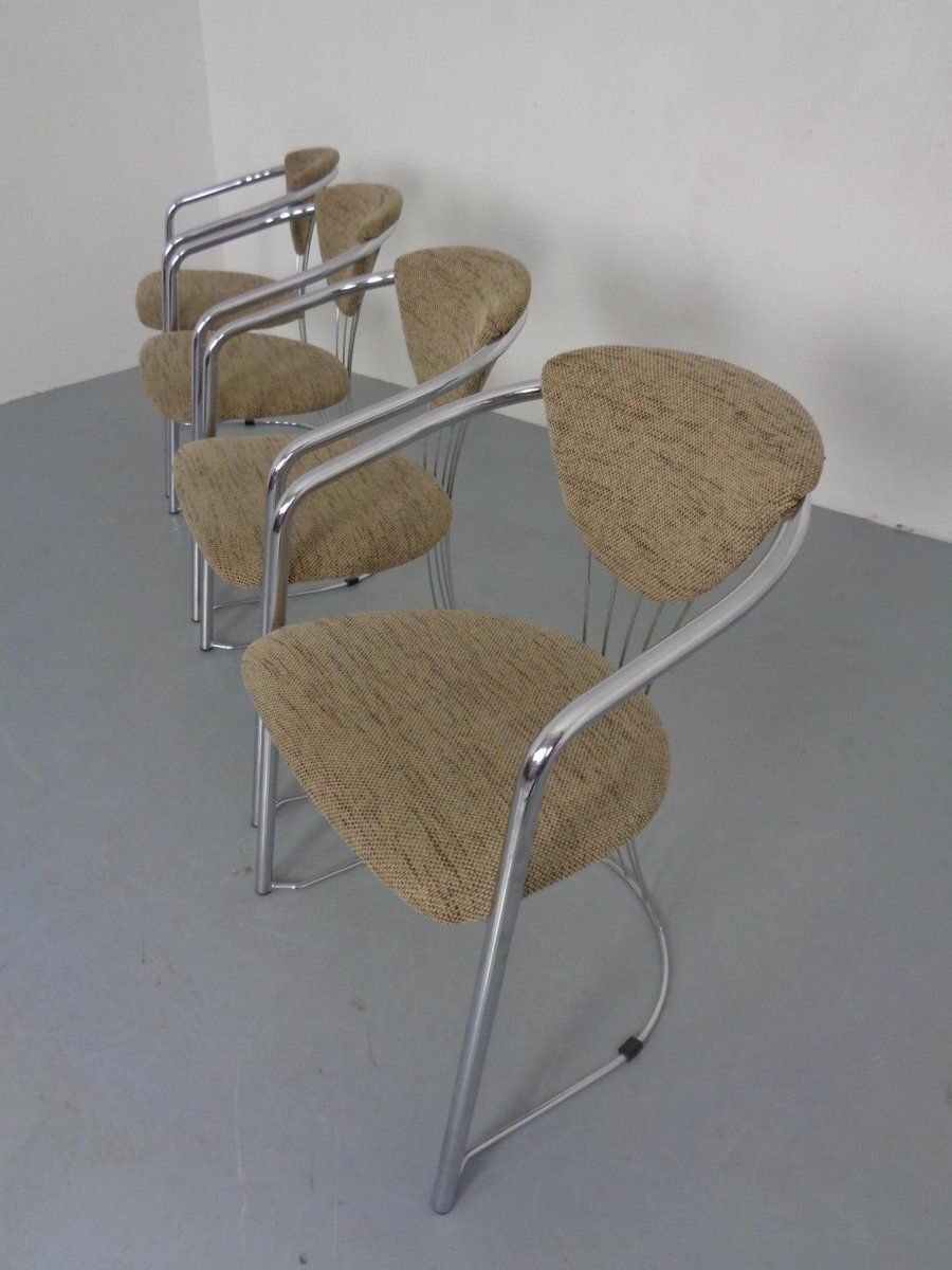 Italian Chrome Plated Dining Chairs, 1980s, Set Of 4 photo vinterior