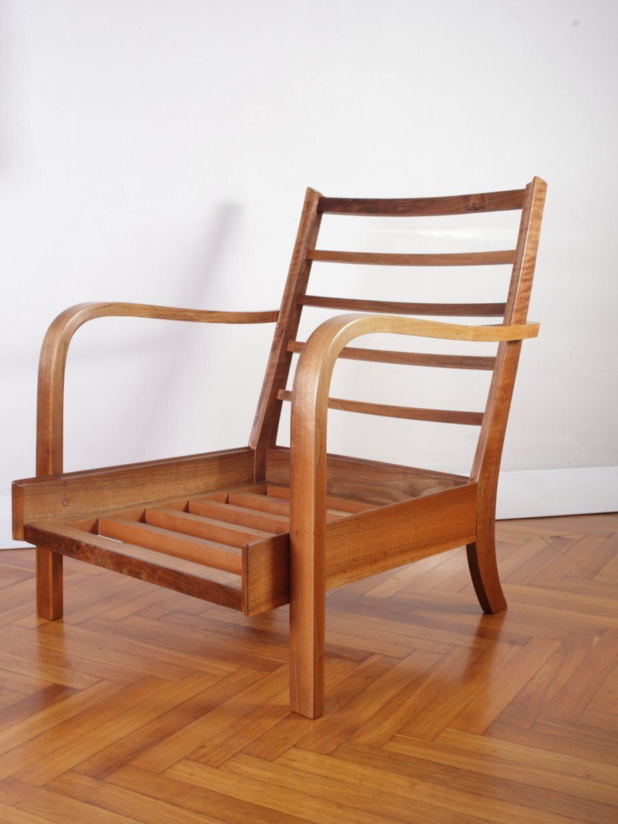 Art Deco beklede walnoten lounge stoel, jaren 1930 photo for sale