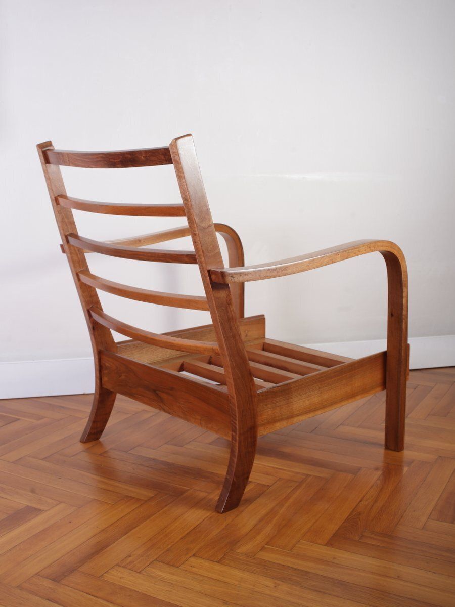 Art Deco beklede walnoten lounge stoel, jaren 1930 photo vintage