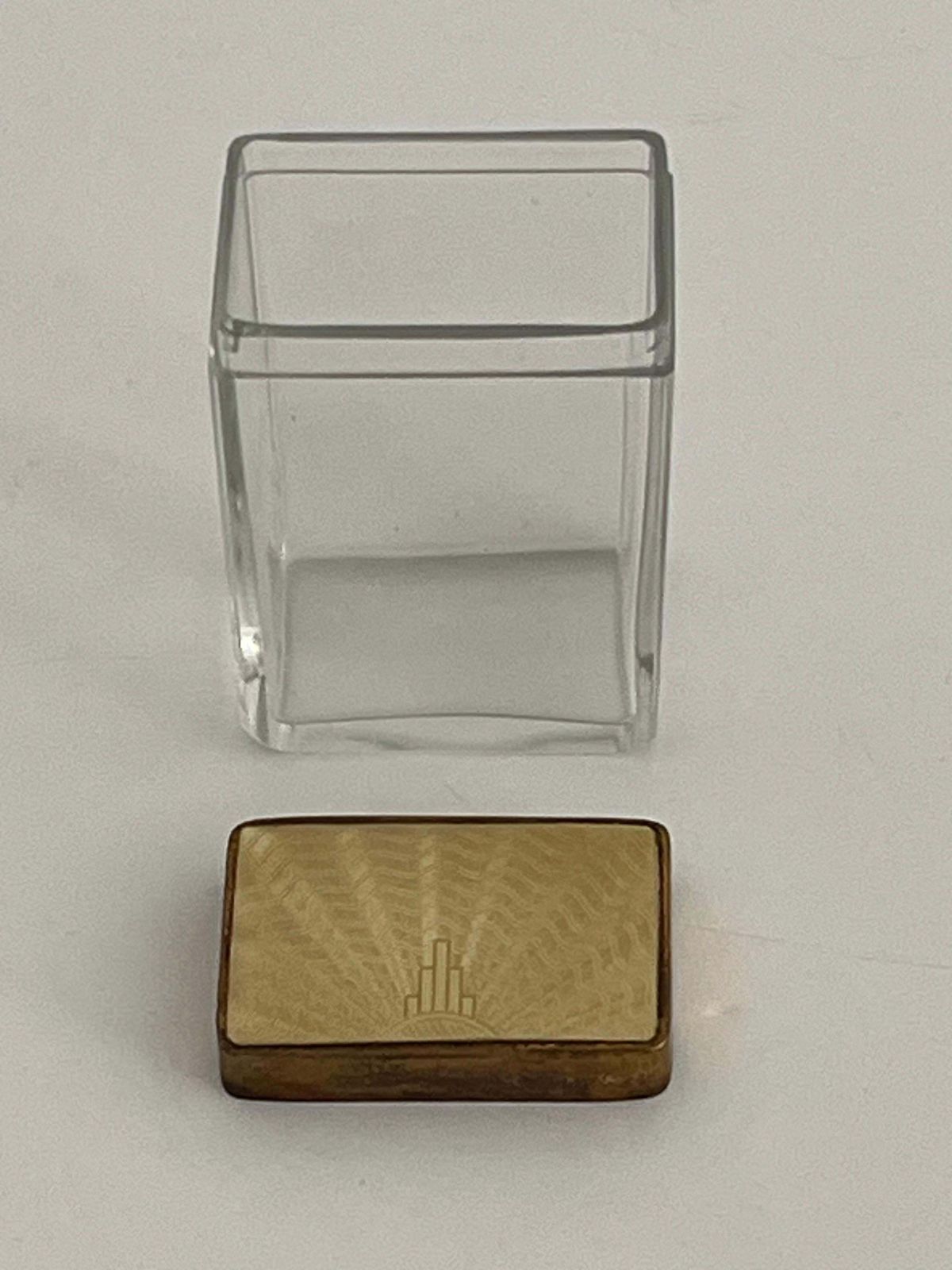 Art Deco Glass Vanity Jar With Gold Coloured Guilloche Enamel Lid, Circa 1920s photo vintage