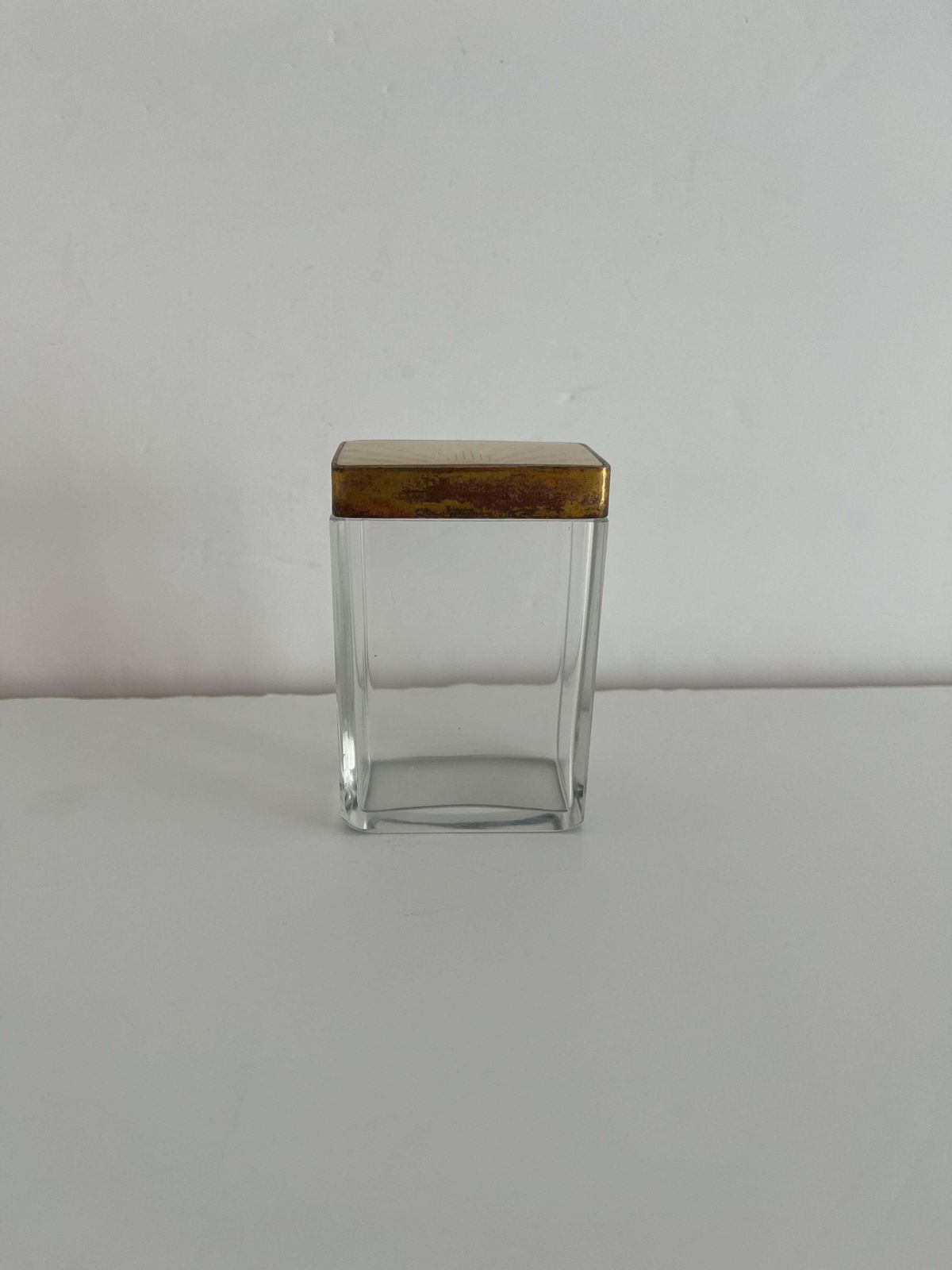 Home Decor Art Deco Glass Vanity Jar With Gold Coloured Guilloche Enamel Lid, Circa 1920s photo