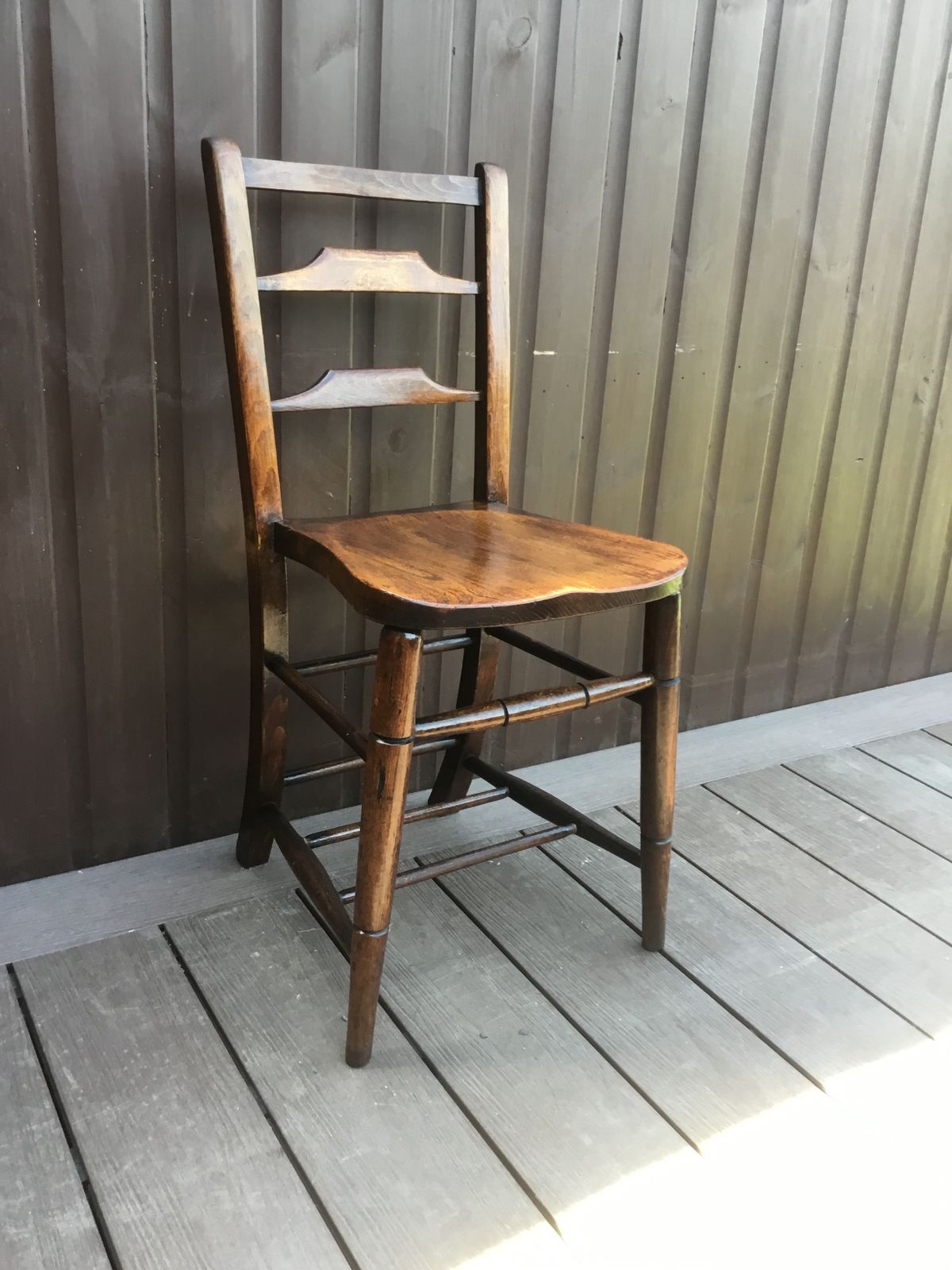 Stamped Antique C1910 English Chapel Chair. Superb Hues Of Dark Elm And Beechwood photo for sale