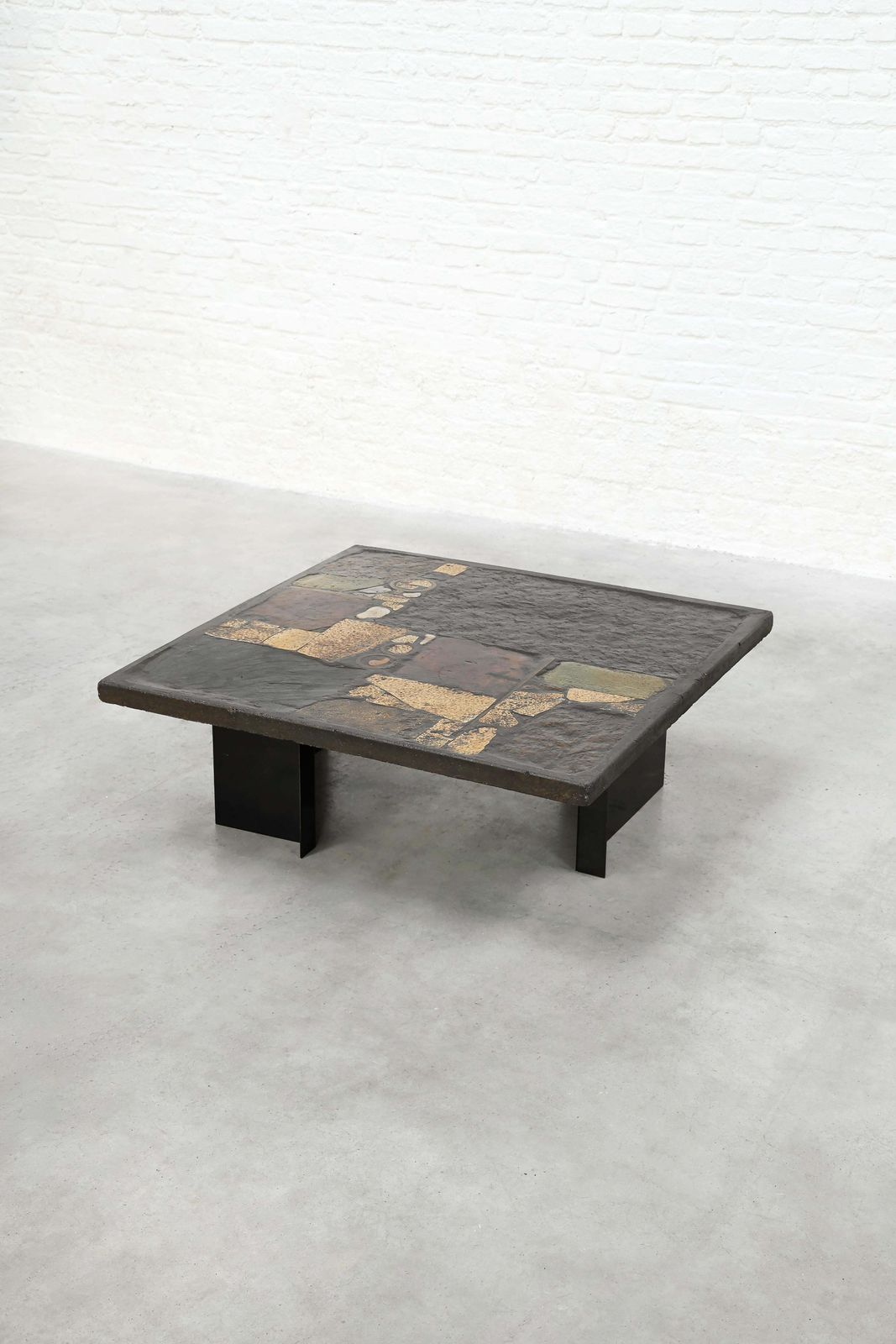 Paul Kingma Slate, Stone, And Brass Inlaid Coffee Table, 1970's photo furniture