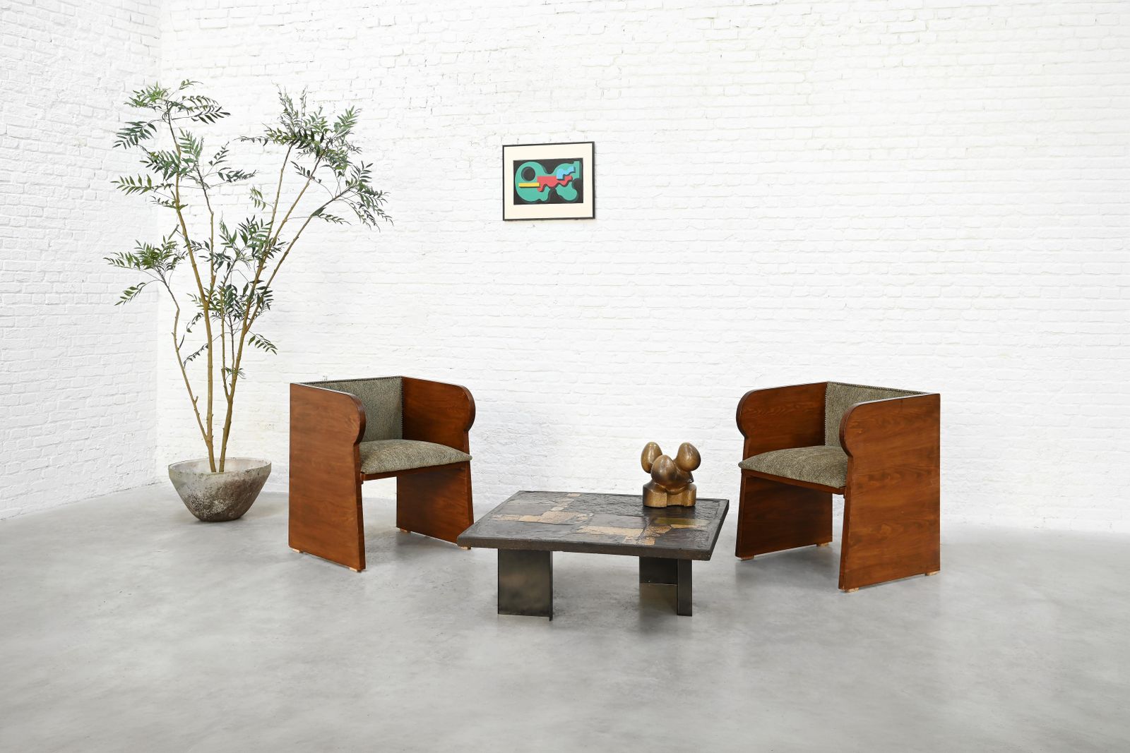 Paul Kingma Slate, Stone, And Brass Inlaid Coffee Table, 1970's photo buy