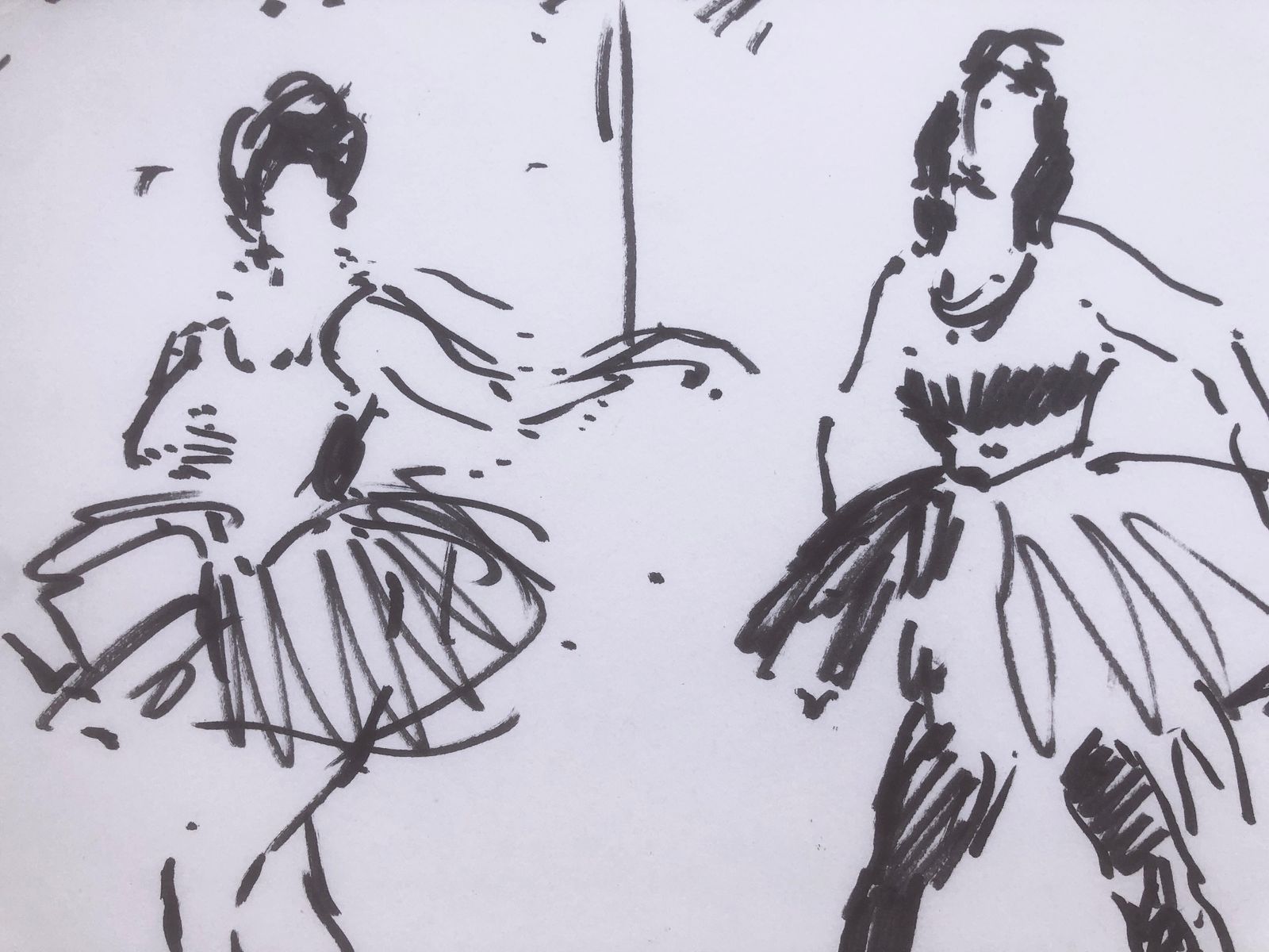 Ignacio Gil Sala – Spaans expressionistisch markeringtekening met balletdansers en theaterscène, ca. 1985 photo 300.0