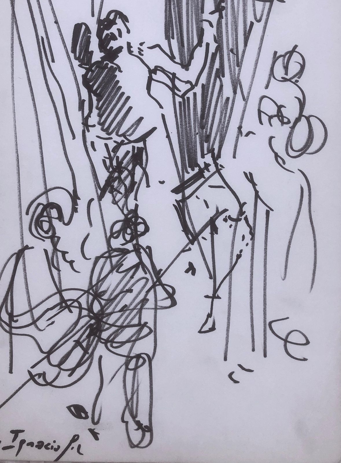 Ignacio Gil Sala – Spaans expressionistisch markeringtekening met balletdansers en theaterscène, ca. 1985 photo vintage