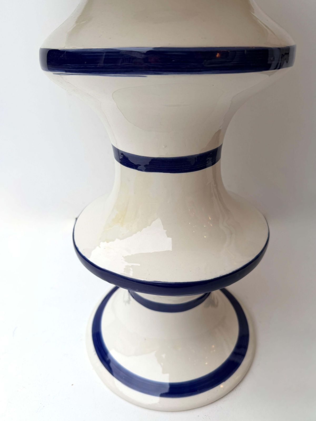 photo furniture Contemporary Pair Of Blue And White Ceramic Stripe Side Tables. Italy